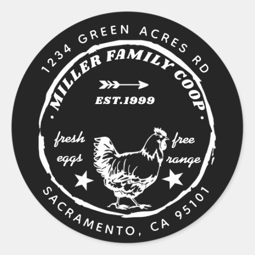 family coop hen fresh eggs return address classic round sticker