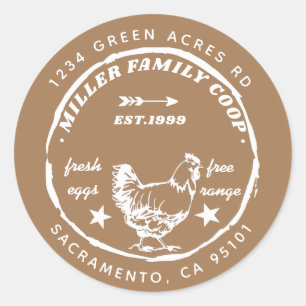 family coop hen fresh eggs return address classic round sticker