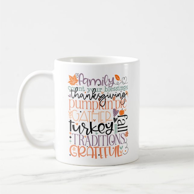 Family Count Your Blessings Thanksgiving Pumpkin Coffee Mug (Left)