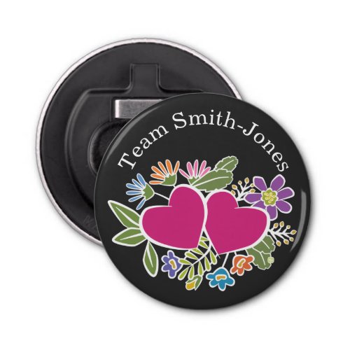 Family Couple Team Hearts and Flowers Bottle Opener