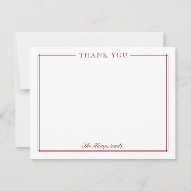 Family Couples Elegant Script Dark Red Stationery Thank You Card (Front)