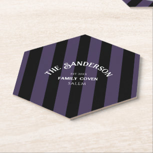 Family Coven Crew Black Purple Stripe Halloween Paper Coaster