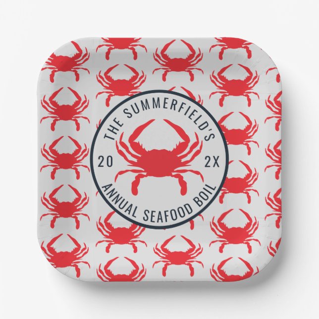 Family Crab Boil Summer Seafood Party Custom  Paper Plates (Front)
