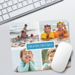 Family Creating Memories Photo Collage Mouse Pad<br><div class="desc">Modern mouse pad with 4 photos on a grid with "creating memories" in the center overlaying sky blue background.</div>
