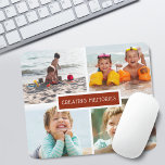 Family Creating Memories Photo Collage Mouse Pad<br><div class="desc">Modern mouse pad with 4 photos on a grid with "creating memories" in the center overlaying rust red orange background.</div>