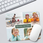 Family Creating Memories Photo Collage Mouse Pad<br><div class="desc">Modern mouse pad with 4 photos on a grid with "creating memories" in the center overlaying pine green background.</div>