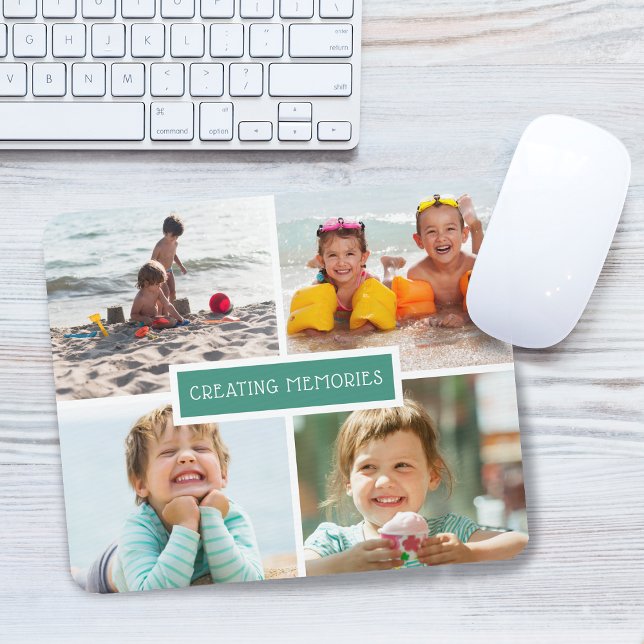 Family Creating Memories Photo Collage Teal Mouse Pad (Family Creating Memories Photo Collage Teal Mouse Pad)