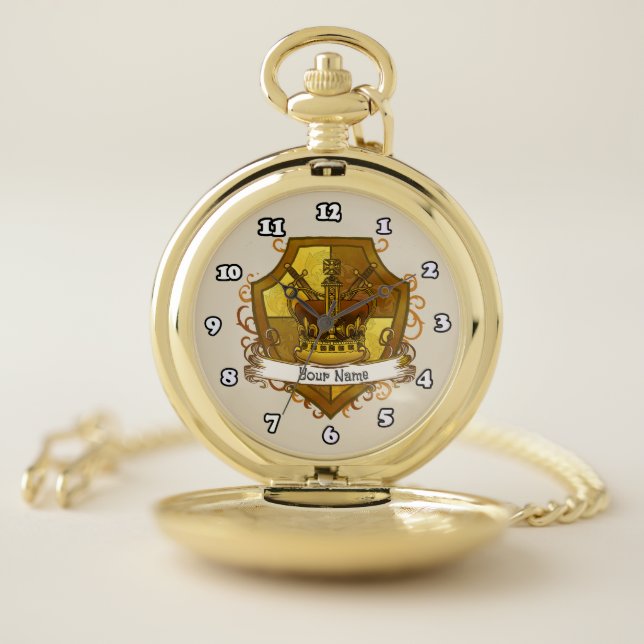 Family Crest Crown Surname  Pocket Watch (Inside)