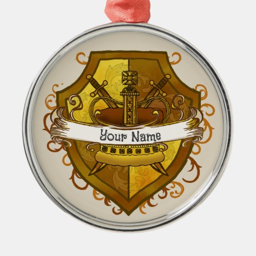 Family Crest Crown Sword Shield Surname rnament Metal Ornament