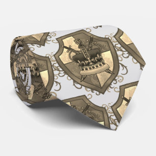 Family Crest Crown Sword shield tie
