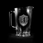 Family Crest Monogrammed Pitcher Beer Pitcher<br><div class="desc">Our family crest design features a deeply carved initial and border. Pick first or last initials for groomsmen, bridesmaids, friends, or family. Our glasses are perfect for the home bar, basement bar, man cave, or executive office. They make thoughtful and memorable gifts for weddings, anniversaries, promotions, retirements, graduations, or birthdays....</div>