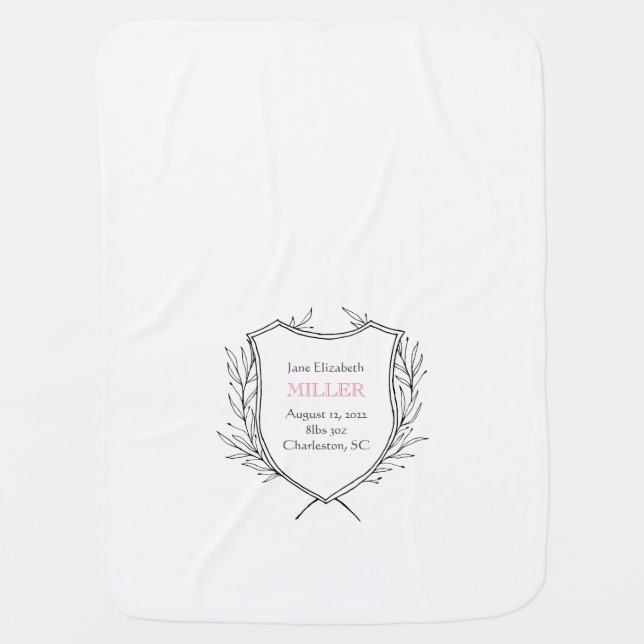 Family Crest New Baby Announcement Pink Classic Baby Blanket (Front)