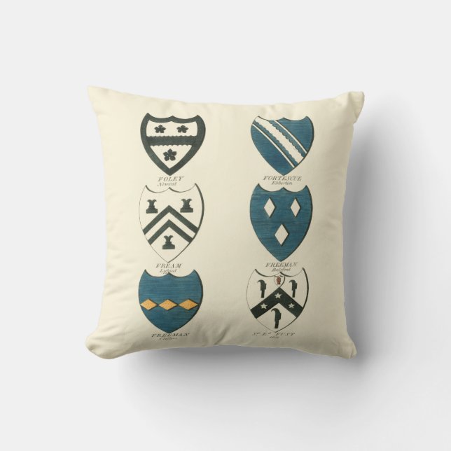 Family Crests of Various English Houses Throw Pillow (Front)