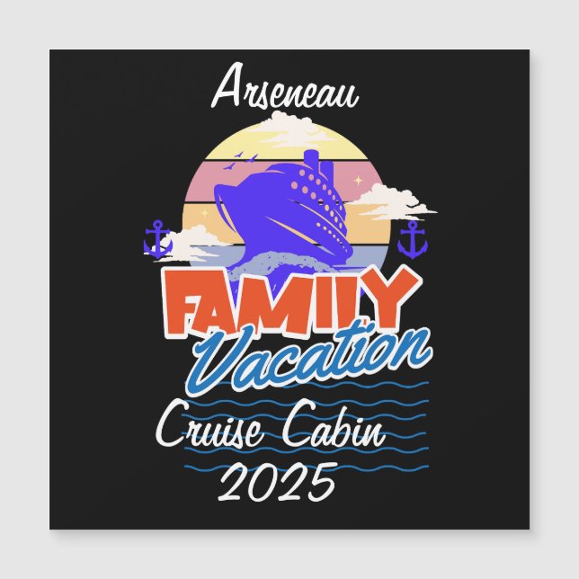 Family CRUISE Cabin Black Personalize Magnet (Front)