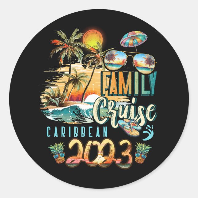 Family Cruise Caribbean 2023 Summer Vacation Beach Classic Round Sticker (Front)