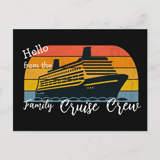 Family Cruise 'Hello' Sunset Black Personalize Postcard (Front)