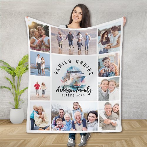 Family Cruise Memories Keepsake Photo Collage Fleece Blanket