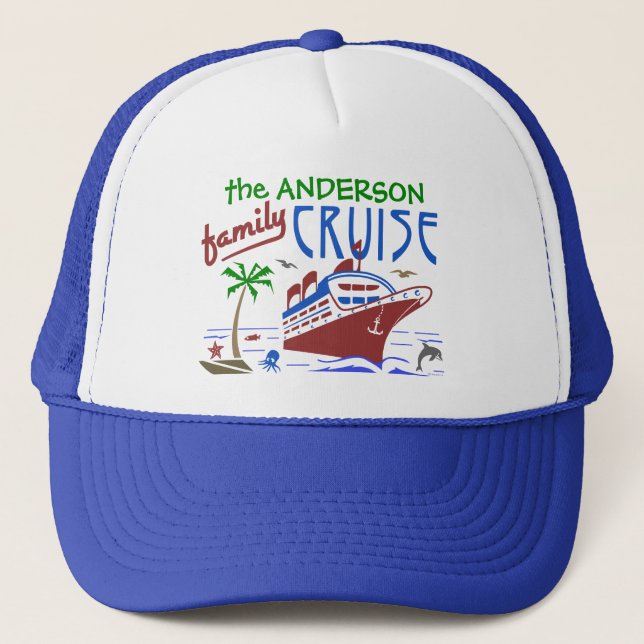 Family Cruise Ocean Ship Vacation | Custom Name Trucker Hat (Front)