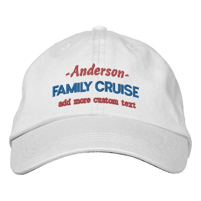 Family Cruise Trip Vacation | Custom Name + Text Embroidered Baseball Hat (Front)
