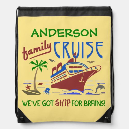 Family Cruise Vacation Funny Ship  Custom Name Drawstring Bag