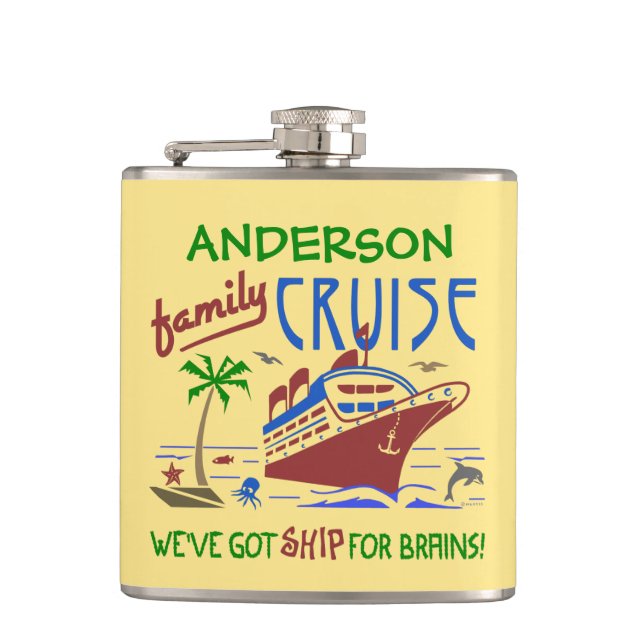 Family Cruise Vacation Funny Ship | Custom Name Flask (Front)