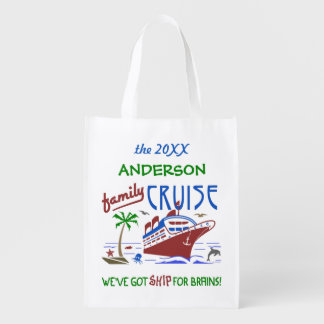Family Cruise Vacation Funny Ship | Custom Name Grocery Bag