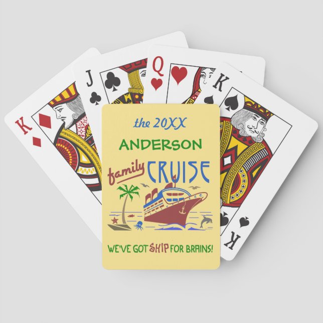 Family Cruise Vacation Funny Ship | Custom Name Poker Cards (Back)