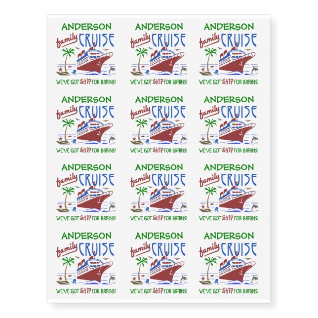 Family Cruise Vacation Funny Ship | Custom Name Temporary Tattoos (Front)