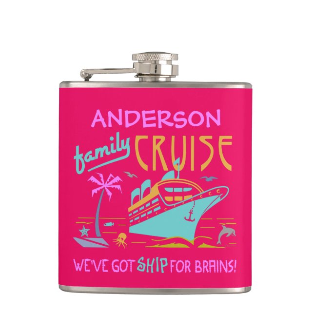 Family Cruise Vacation Funny Ship | Custom Name V3 Hip Flask (Front)