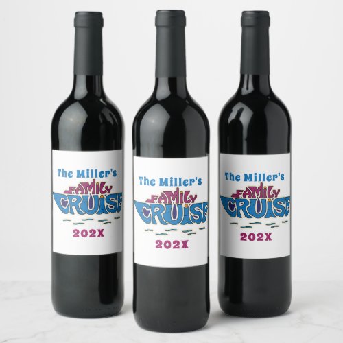 Family Cruise Word Art Custom Wine Label