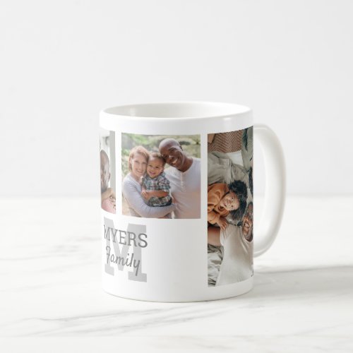 Family Custom 4 Photo Collage Monogram Coffee Mug
