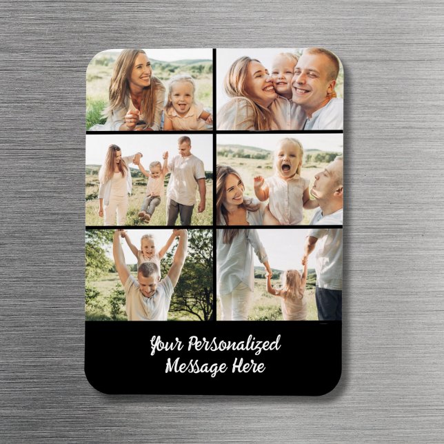 Family Custom Black 6 Photo Collage Text  Magnet (Creator Uploaded)