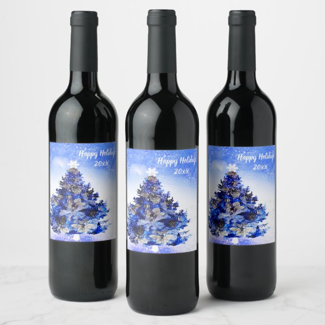  Family Custom Christmas Tree Wine Bottles Wine Label (Bottles)