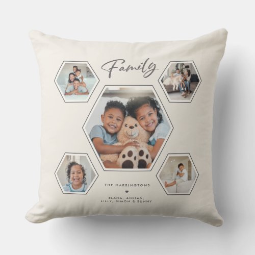Family Custom Gallery of Ten Photo Names Collage Throw Pillow