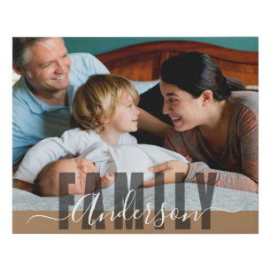 Family Custom Last Name One Photo Faux Canvas Print