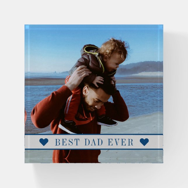 Family custom photo and text Best Dad Ever script Paperweight (Front)
