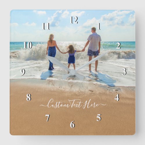 Family _ Custom Photo and Text _ Your Own Design Square Wall Clock