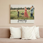 Family Custom Photo Canvas Print<br><div class="desc">This stylish canvas print features a beautiful script font inscribed "family" above your family name in a modern,  sleek font pairing. Your favorite family photo fills the background. Makes for excellent gifts for family members throughout the year.</div>