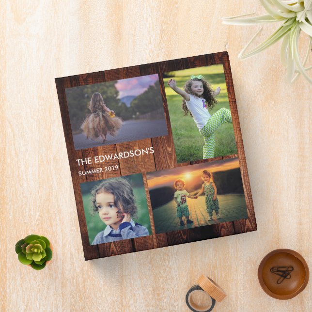 Family custom photo collage 4 pictures wood 3 ring binder (In Situ)