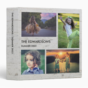 Family custom photo collage 4 pictures wood 3 ring binder