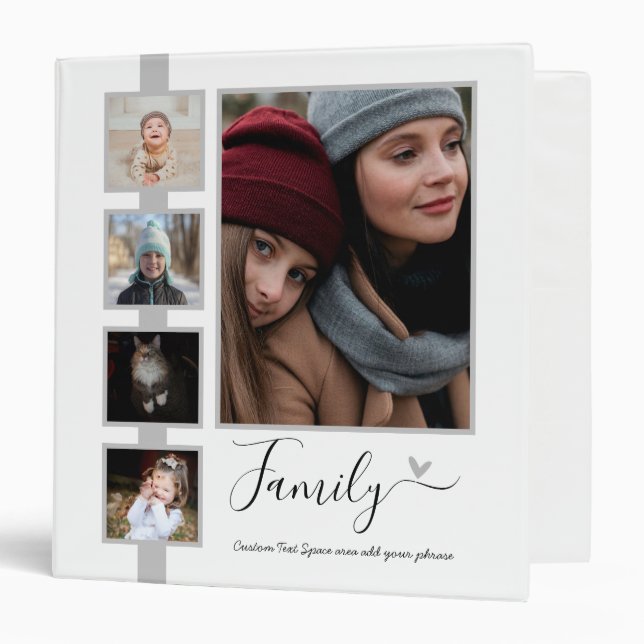 Family Custom Photo Collage Elegant Script 3 Ring Binder (Front/Inside)