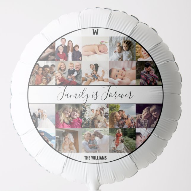 Family Custom Photo Collage Monogram Name Quote Balloon (Front)