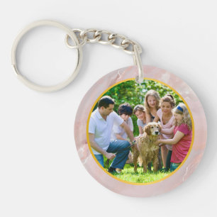 Family Custom Photo in Gold & elegant Pink marble Keychain