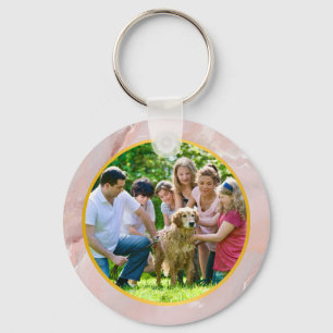 Family Custom Photo in Gold & elegant Pink marble Keychain