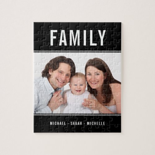 Family Custom Photo Modern Black Jigsaw Puzzle