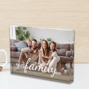 Family Custom Photo White Script Photo Block