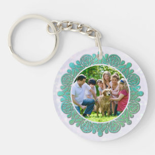 Family Custom Photo with Elegant Turquoise Mandala Keychain