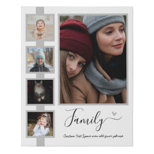 Family Custom Phrase or Name Photo Collage White Faux Canvas Print