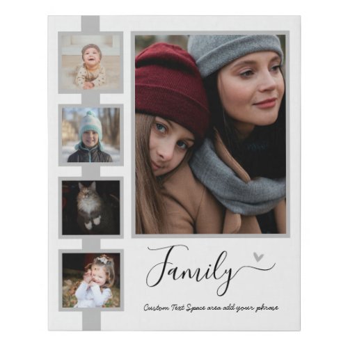 Family Custom Phrase or Name Photo Collage White Faux Canvas Print