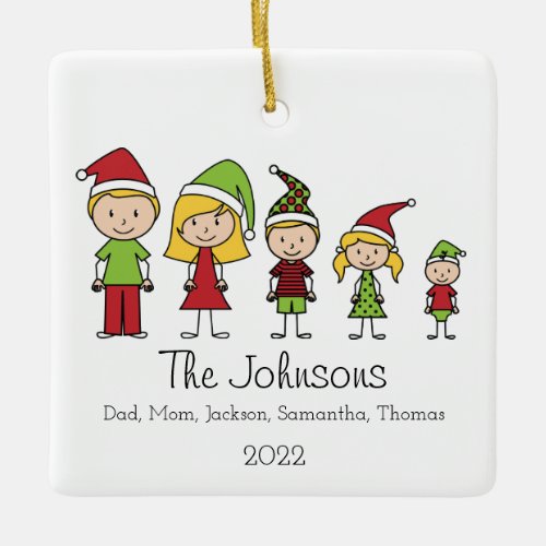 Family Cute Personalized Christmas Characters Ceramic Ornament